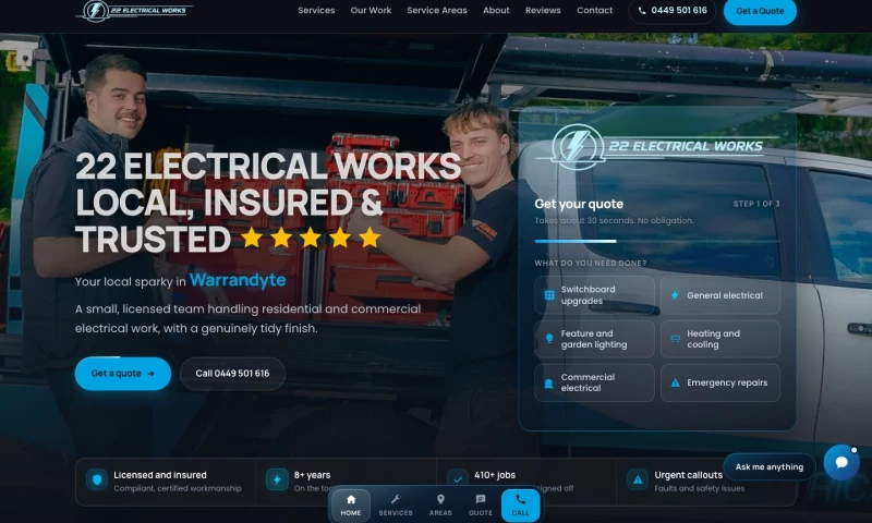 Scalus - 22 Electrical Works: website, local SEO and AI Search