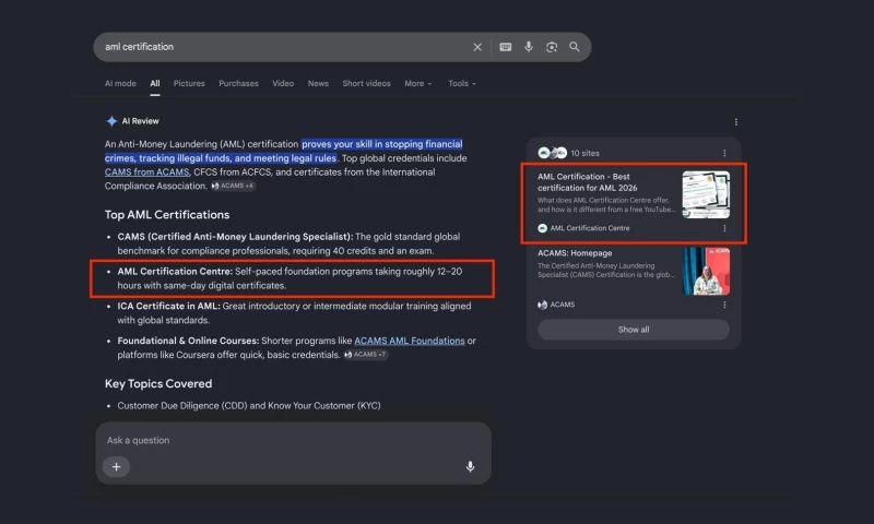 Chyzh Agency - AML Certification Centre: a top Google AI Overview source in a YMYL niche