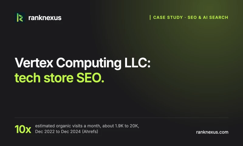 RankNexus - Vertex Computing LLC: 10x organic traffic in two years
