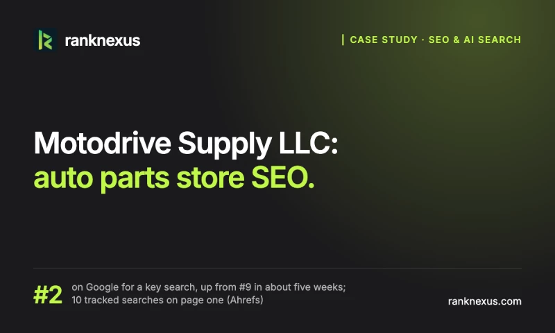 RankNexus - Motodrive Supply LLC: from #9 to #2 on Google for a key search
