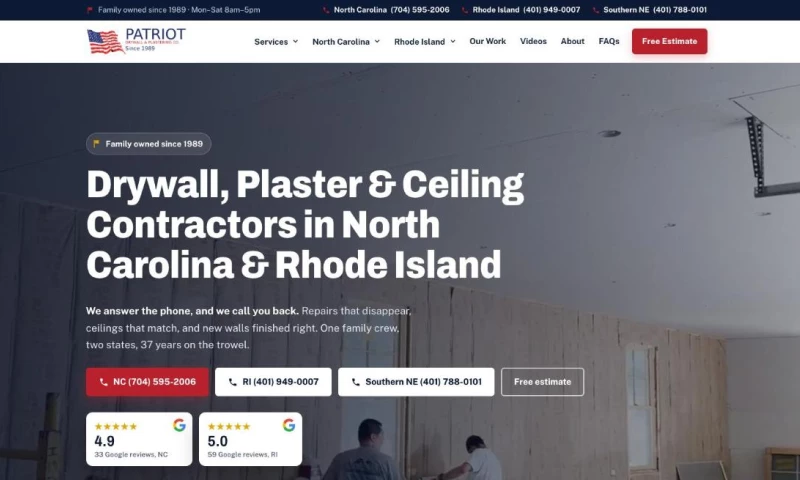 Mooresville Marketing - Website for a Drywall and Plaster Contractor in NC and RI