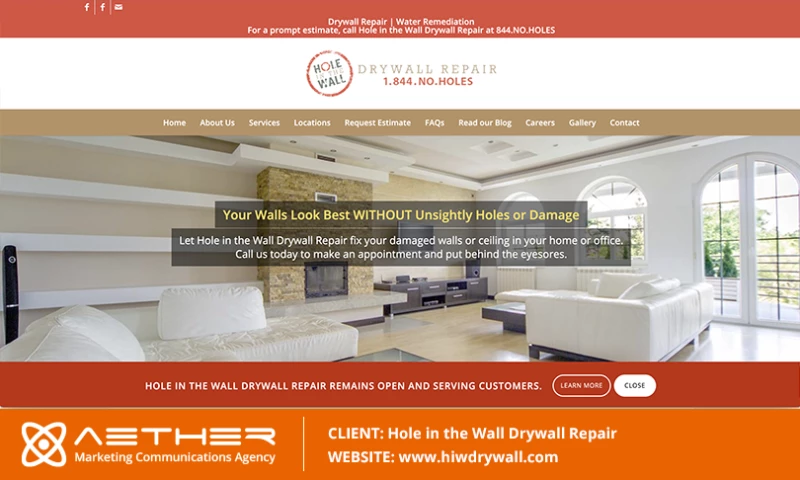 AETHER Marketing Communications - Hole in the Wall Drywall Repair in Orlando, Florida