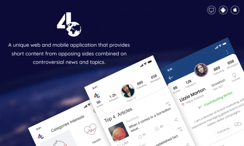Intuz - 4B World - a fact-based real-time news sharing mobile application