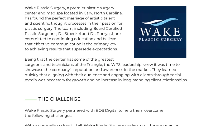 How Wake Plastic Surgery Grew Organic Followers by 2.5x in Less Than 14 Months with the Help of BOS Digital