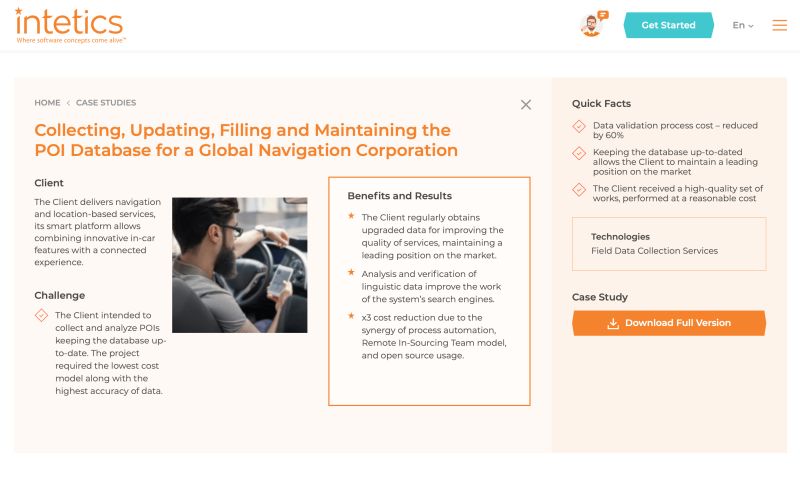 Intetics - Collecting, Updating, Filling and Maintaining the POI Database for a Global Navigation Corporation
