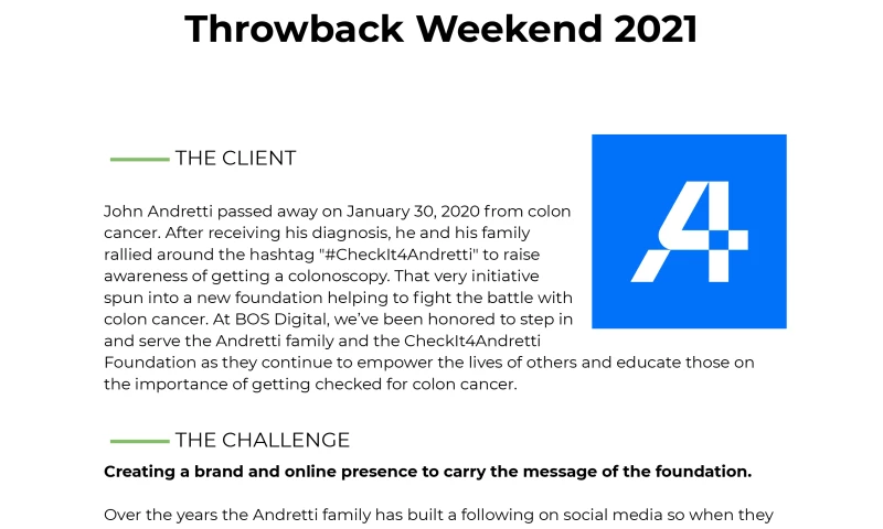 BOS Digital - How CheckIt4Andretti Rolled Out a New Brand and Used Social Media Marketing to Win 2nd Best Paint Scheme at the Darlington Throwback Weekend 2021