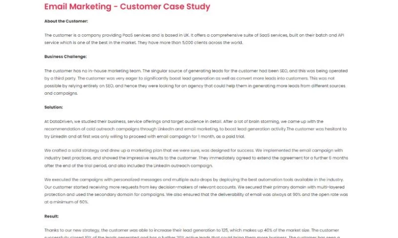 DataDriven Services - Email Marketing - case study