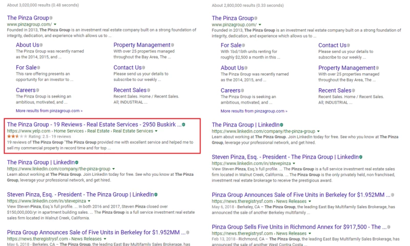 Hiding of negative Yelp listing