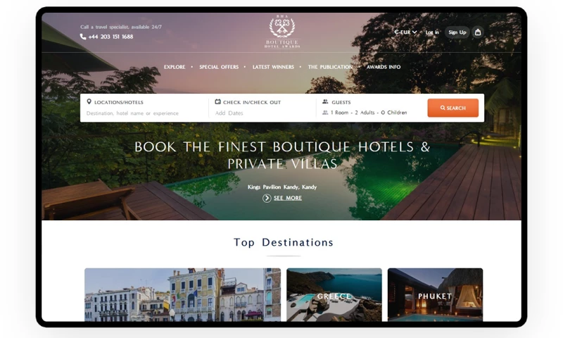 Hotel Awards Website + Online Booking System