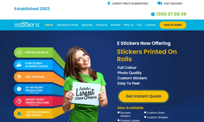 CSSChopper - Cutom Web Development for Australian Custom Stickers Printer Company - Estickers