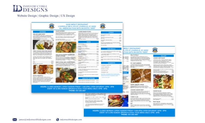 Indystructible Designs - Menu Design | Huge Impact