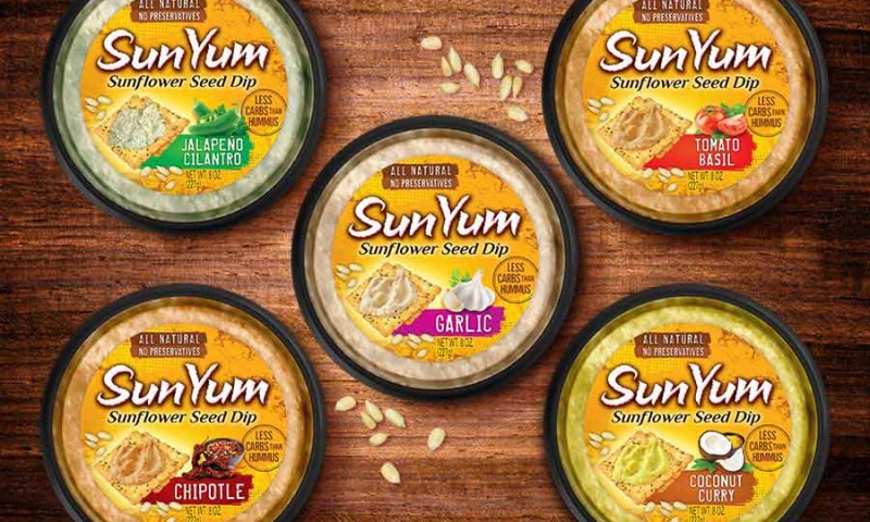 Lien Design - Sun Yum sunflower seed dip label design