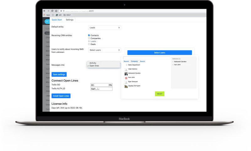 INTERVOLGA - Twilio SMS integration with Bitrix24