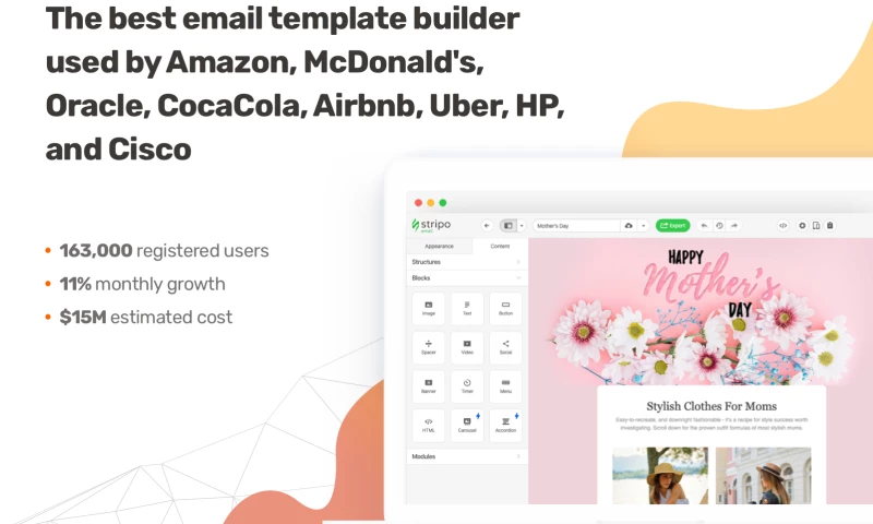 Email template visual builder with AMP support