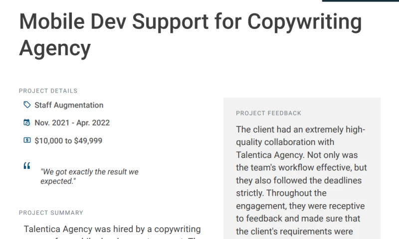 Talentica Agency - Mobile Dev Support for Copywriting Agency