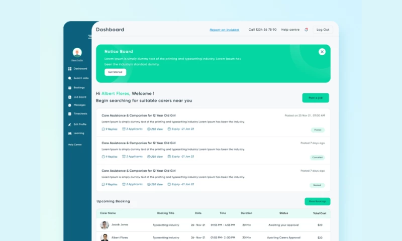 Teqlawn - HireCare - Dashboard