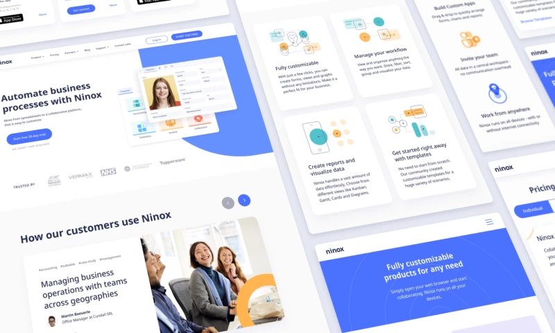 Ramotion - Ninox - Reworking brand identity and the website UI/UX styling for a product that allows simple automation of various business processes.