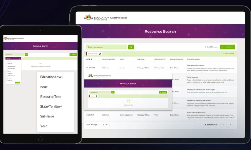 Searchable data aggregation platform for Education Commission of the States