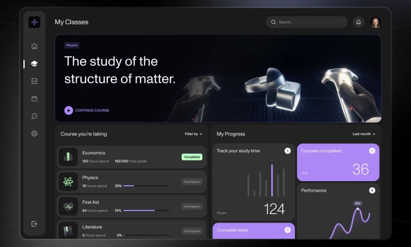 VR Education platform dashboard