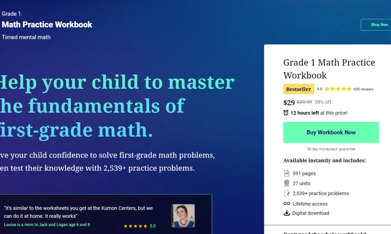 GoGoChimp - Maths Workbook landing page design