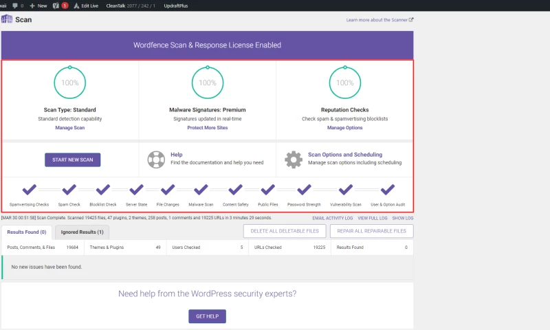 WordFence Security Checkup