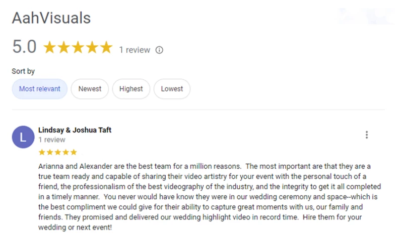 AahVisuals - Google Review
