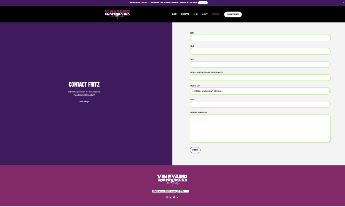 Vineyard Underground Podcast site Development