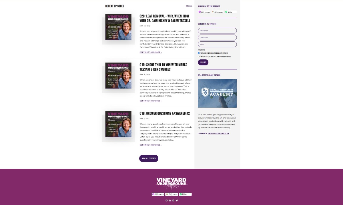 Vineyard Underground Podcast site Development