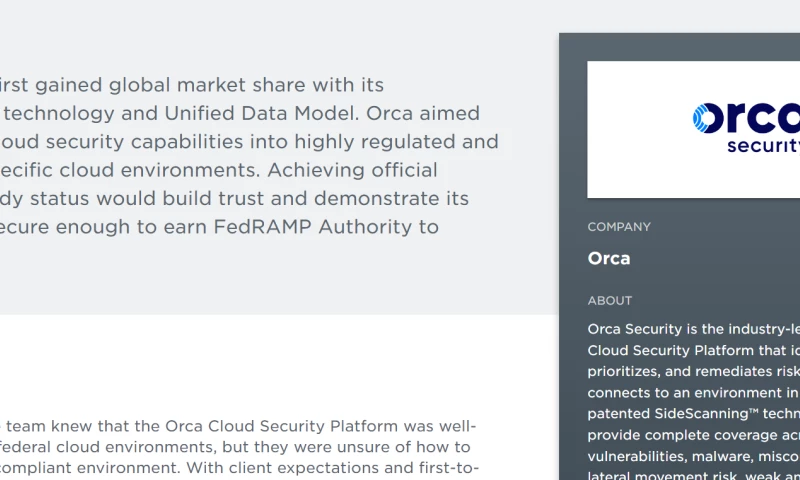 Orca Security achieves FedRAMP® Ready status more than 50% faster than average timeline