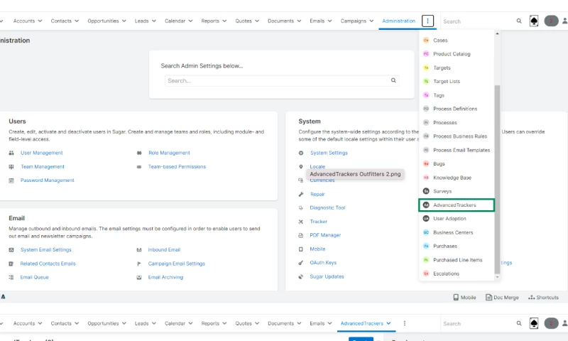 SugarCRM Advanced Trackers