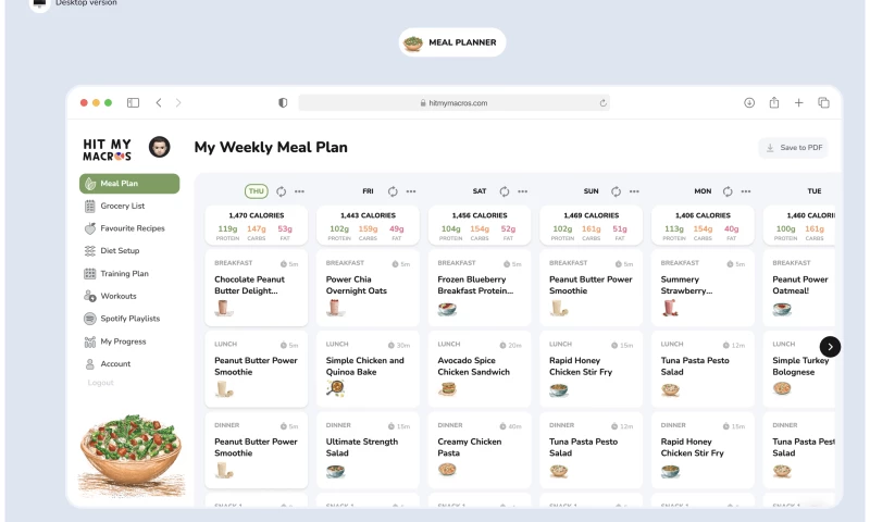 Fitness And Personal Meal Plan Dashboard