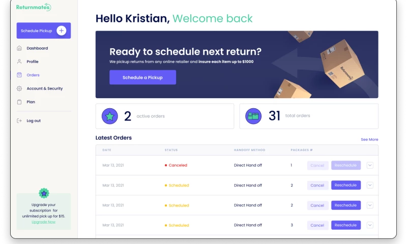 Platform for returning online purchases
