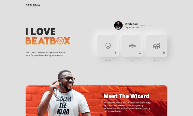 Rocking Tech - OzzleBox - Dynamic Website for a Top-Tier Beatbox Performance Artist.