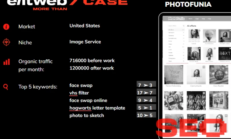 Comprehensive SEO promotion of PHOTOFUNIA website