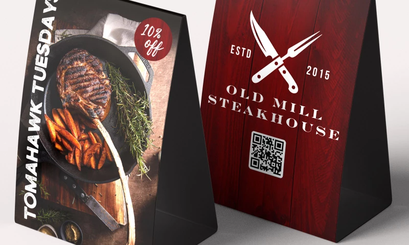 Designed.co - Old Mill Steakhouse Logo & Table Tent Design