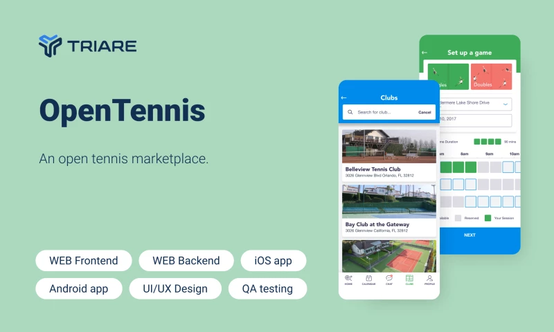 TRIARE - OpenTennis - find a free court, book tennis coach, and start playing right away