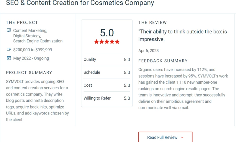 SEO & Content Creation for Cosmetics Company