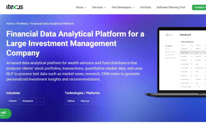 Financial data analytical platform for a large investment management company
