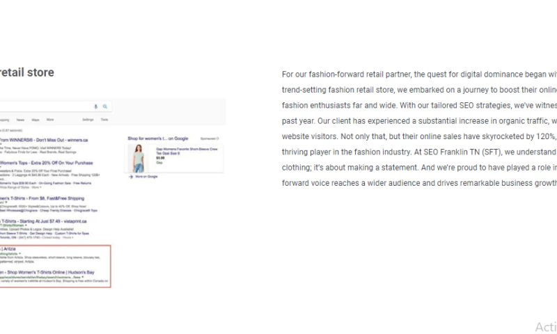 SEO Franklin TN - Worked with Fashion retail store