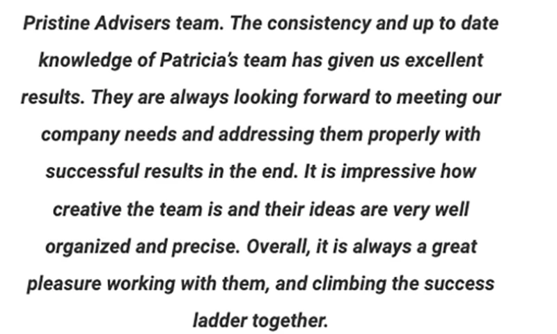 Pristine Advisers - Testimonial