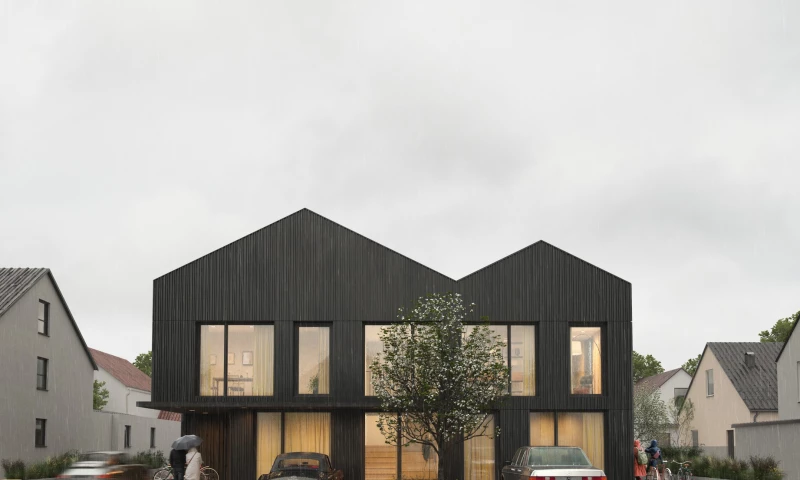 Render Vision - Keeping it real with rain: Exterior visualization of a modern multi-family home