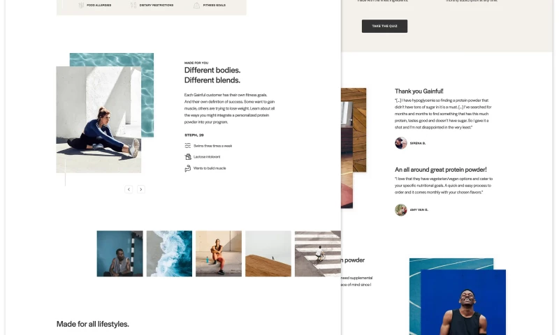 Webistry - Gainful - Personalized protein powder quiz landing page