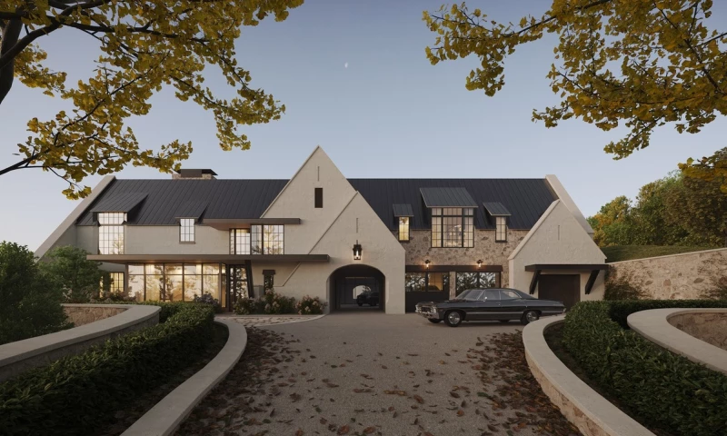 Render Vision - Exterior visualization of a modern family home at nightfall