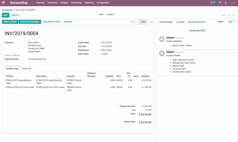 Electronic invoicing with Odoo