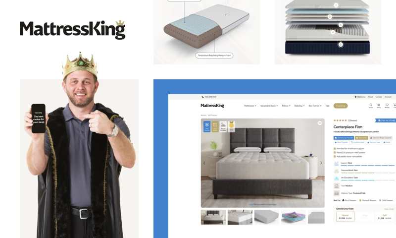 Paspartoo - MattressKing Shopify: custom theme design, developer and optimization. Migration to Shopify