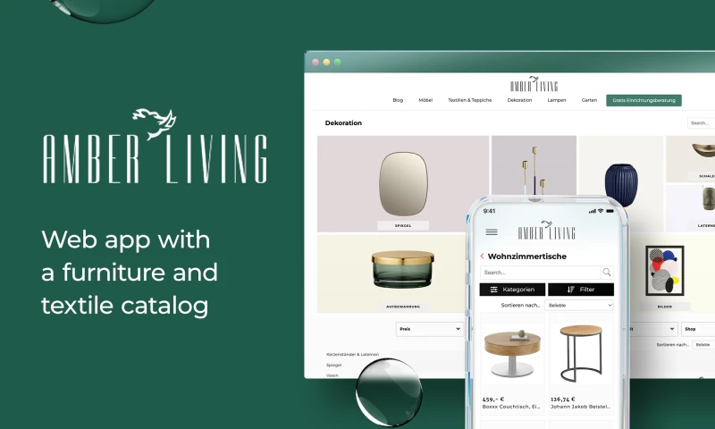 Amber Living | Web app with a furniture and textile catalogue