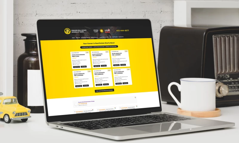 Premier Real Estate School of Tampa website and web automation for the business process