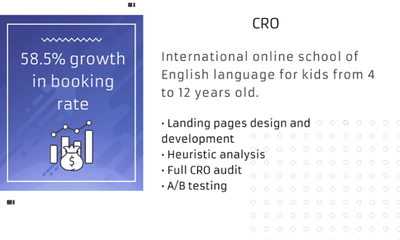 58.5% booking rate growth for an online school of English language | Conversion rate optimization