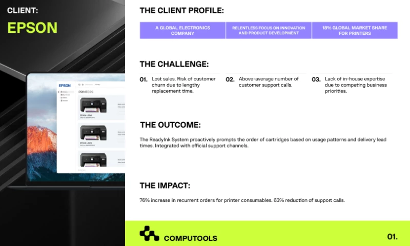 Real-time printer monitoring and consumables replenishment system for a Japanese electronics giant