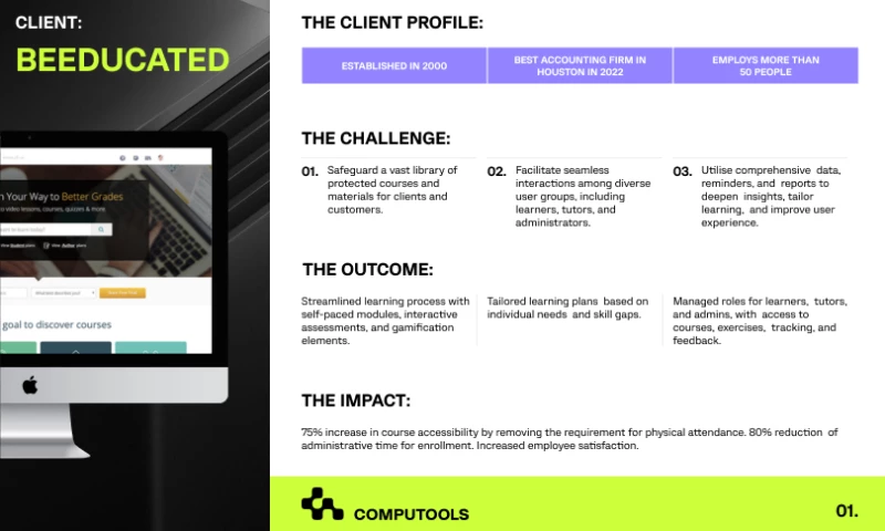 Full-cycle product development services to enhance our client's educational platform